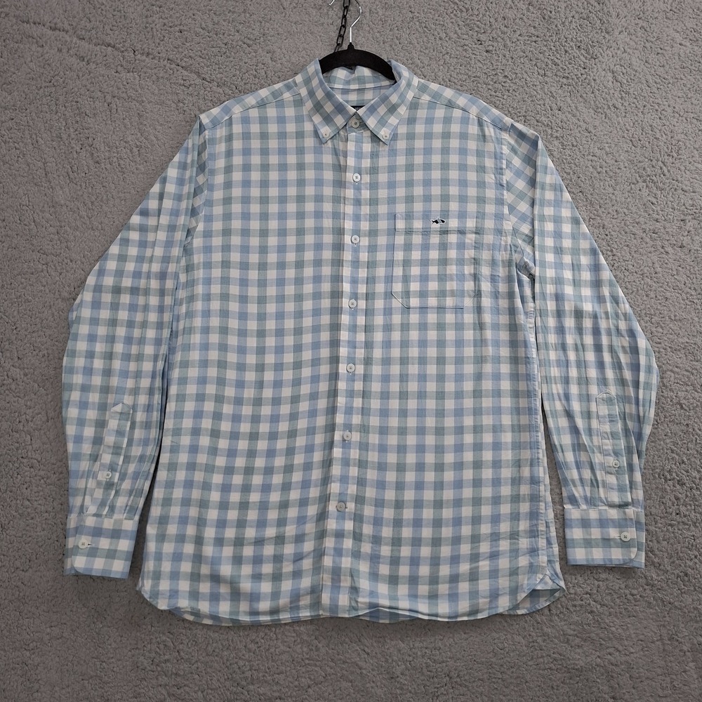 Fish Hippie Shirt Mens M Blue Plaid‎ Solace Collection Waterside Button Down Up